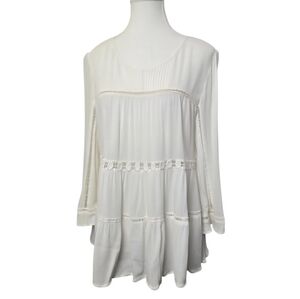 Maeve Anthropologie Laban Crochet Design Cream Swing Blouse, Sz M (PTP 18")